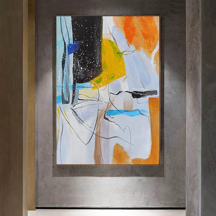 Yellow Hand-painted Original Modern Entryway Abstract Canvas Artwork Y3FBA